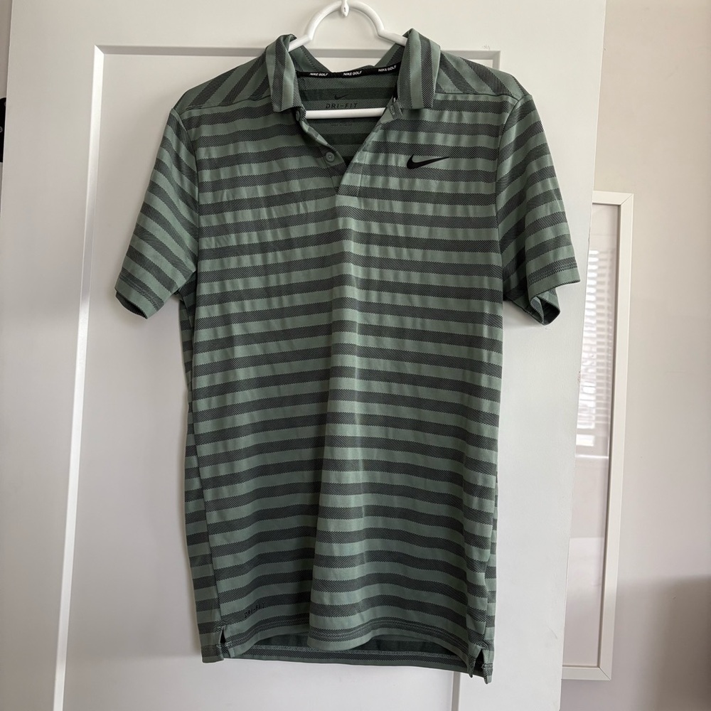 Nike Golf Men's Green Striped Dri-fit Polo Shirt